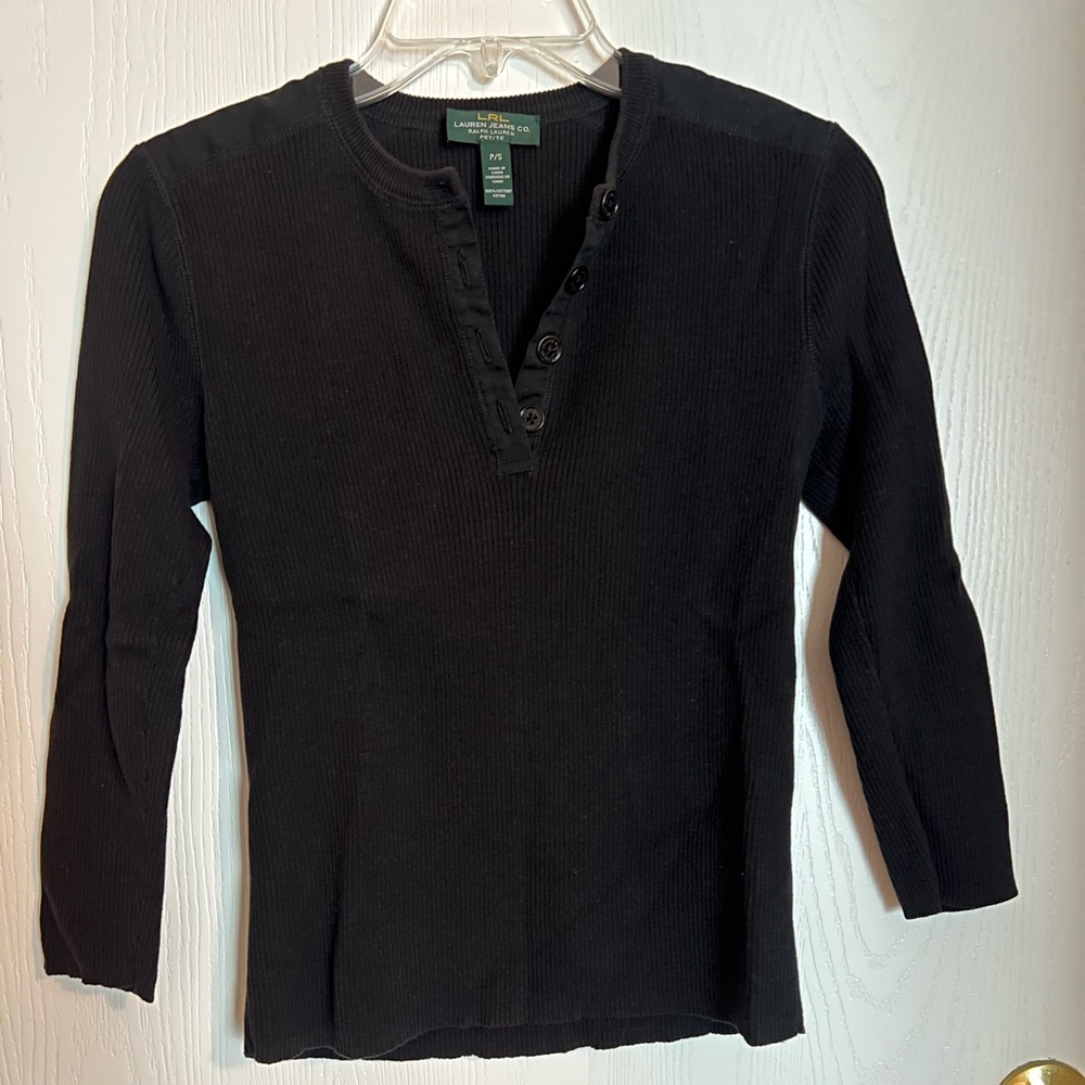 Lauren jeans company longsleeve black ribbed Henley 100% cotton P/S